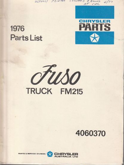 1976 Fuso Truck FM125 Parts List 4060370 1976 Fuso Truck FM125 Parts List 4060370