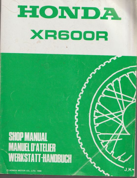 Honda XR600R 1988 OEM Genuine Shop Workshop Manual (image for) Honda XR600R 1988 OEM Genuine Shop Workshop Manual