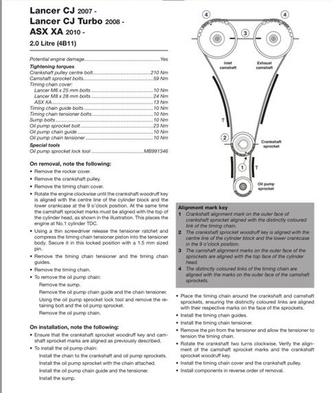 Mitsubishi Lancer CJ  2007 - Lancer CJ Turbo  2008 - ASX XA  2010 - 2.0 Litre (4B11)