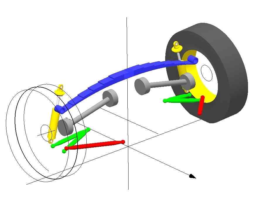 Triumph GT6 rear suspension with transverse leaf spring. Upper transverse leaf spring  with lower reversed A-arm and trailing link