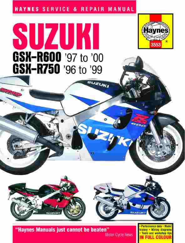 Suzuki GSX-R600 and 750 (96 - 00) Repair Manual 3553 (image for) Suzuki GSX-R600 and 750 (96 - 00) Repair Manual 3553