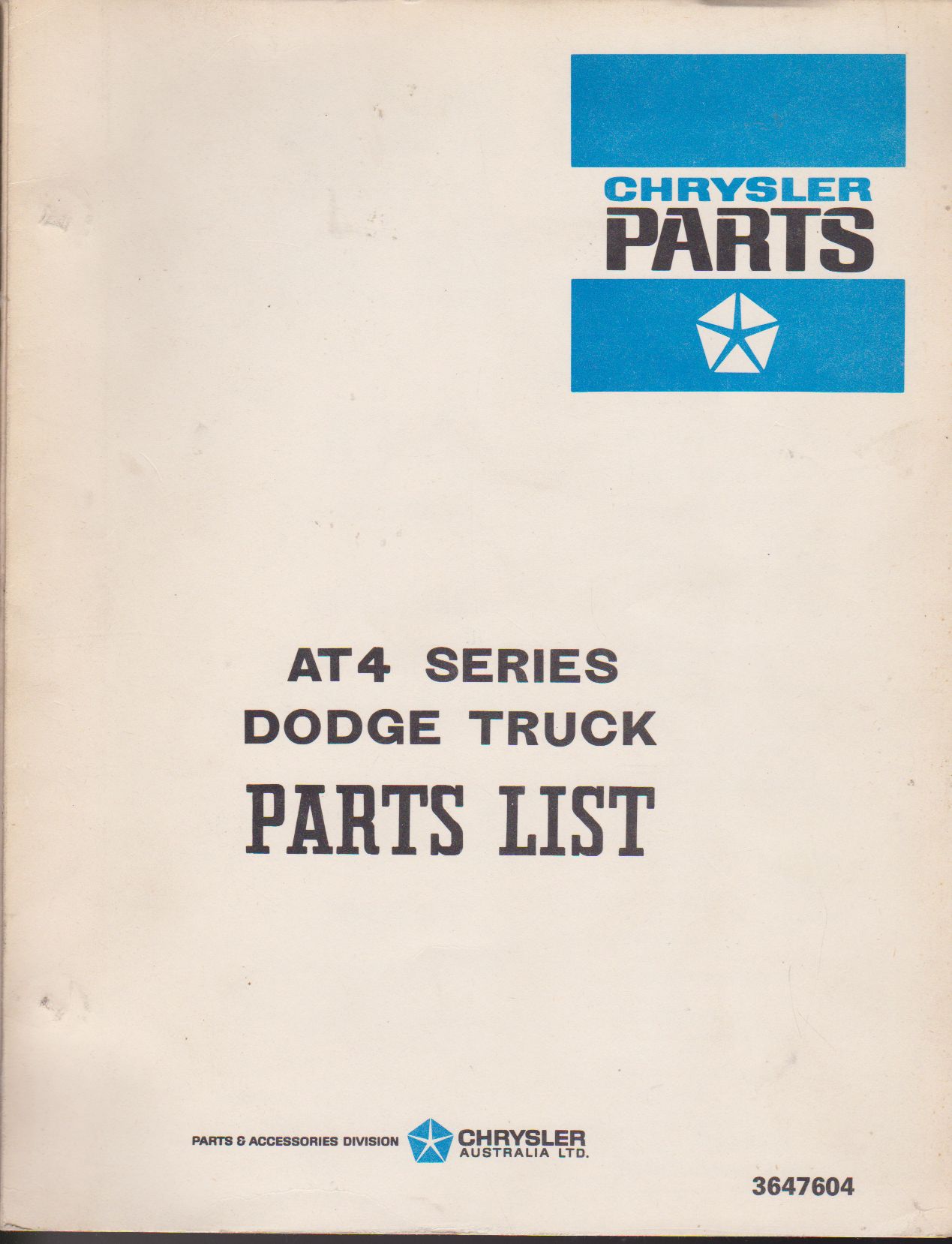 DODGE AT4 SERIES TRUCK PARTS LIST 3647604 (image for) DODGE AT4 SERIES TRUCK PARTS LIST 3647604