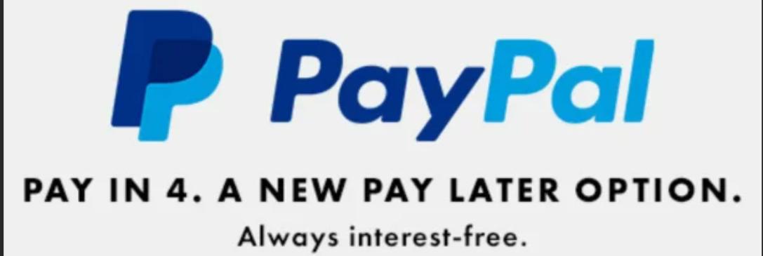 ORDER BY Paypal, Visa, Master Card, Amex, Pay In 4, Apple Pay.